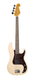 62 vintage P-style electric bass guitar, with split single coil pickup, with bag, vintage white