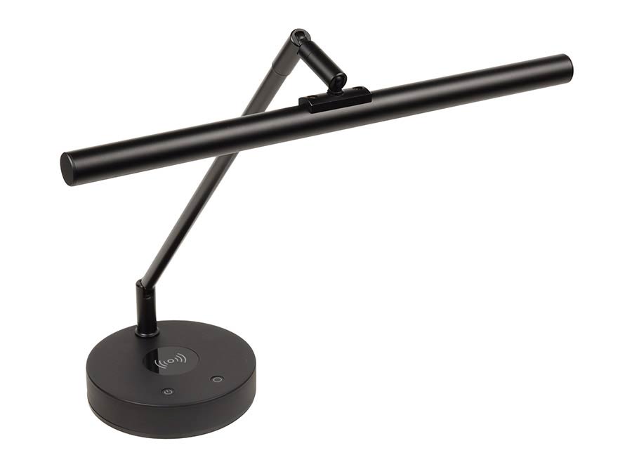 piano LED lamp T-shape with wireless charger in lamp base, black aluminium housing, incl. PSU