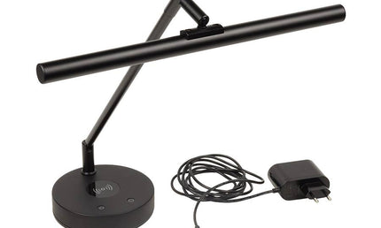 piano LED lamp T-shape with wireless charger in lamp base, black aluminium housing, incl. PSU