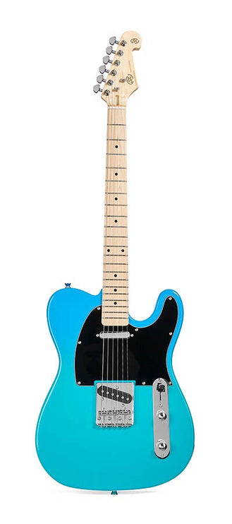 TE style electric guitar with gigbag, blue glow