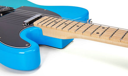 TE style electric guitar with gigbag, blue glow