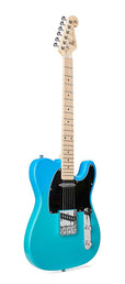 TE style electric guitar with gigbag, blue glow