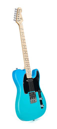 TE style electric guitar with gigbag, blue glow