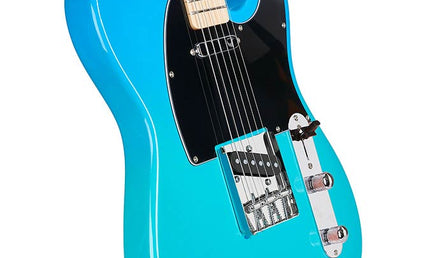 TE style electric guitar with gigbag, blue glow