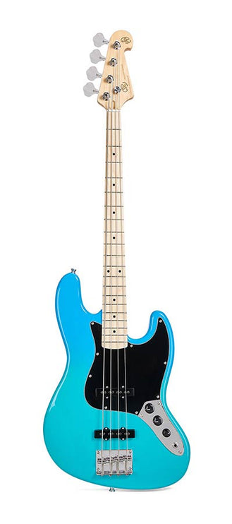 JB style electric bass guitar with gigbag, blue glow