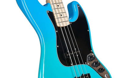 JB style electric bass guitar with gigbag, blue glow