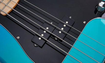 PB style electric bass guitar with gigbag, blue glow