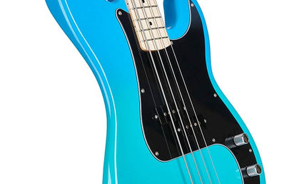 PB style electric bass guitar with gigbag, blue glow