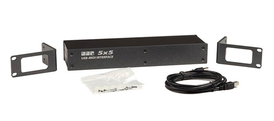 USB midi interface with 5 inputs and 5 outputs, 19" rack mount