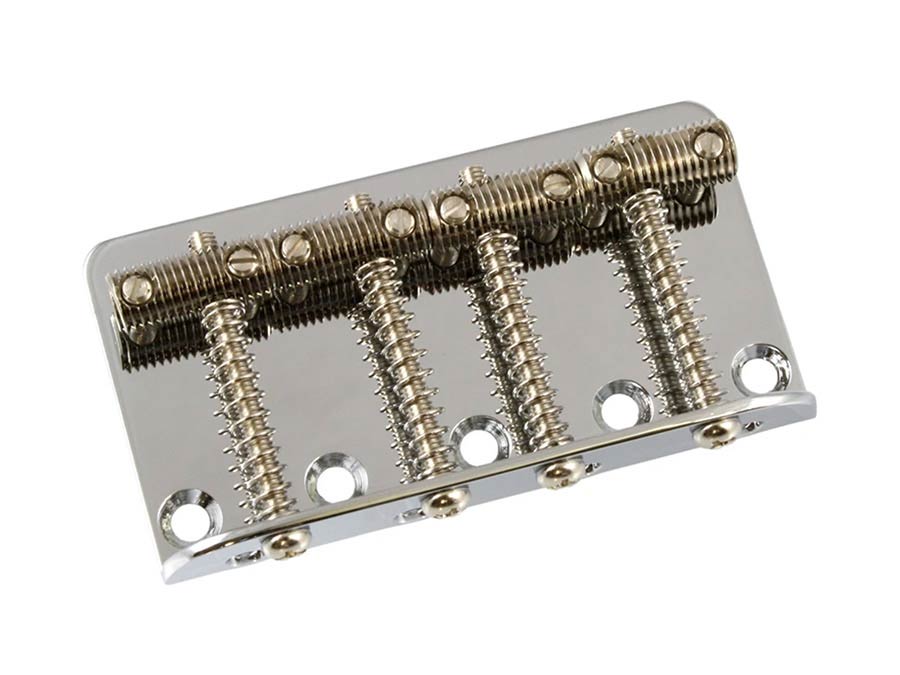 Allparts - BB0355001 - bass bridge, vintage style, nickel, threaded rod saddles, 2-1/4" string spacing
