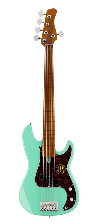 fretless alder 5-string passive bass guitar mild green