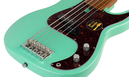 fretless alder 5-string passive bass guitar mild green