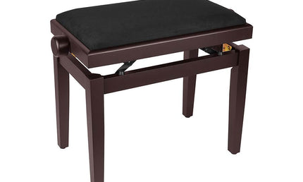 piano bench with adjustable seat (55,5x32,5x48-56cm), satin dark walnut with black velvet seat