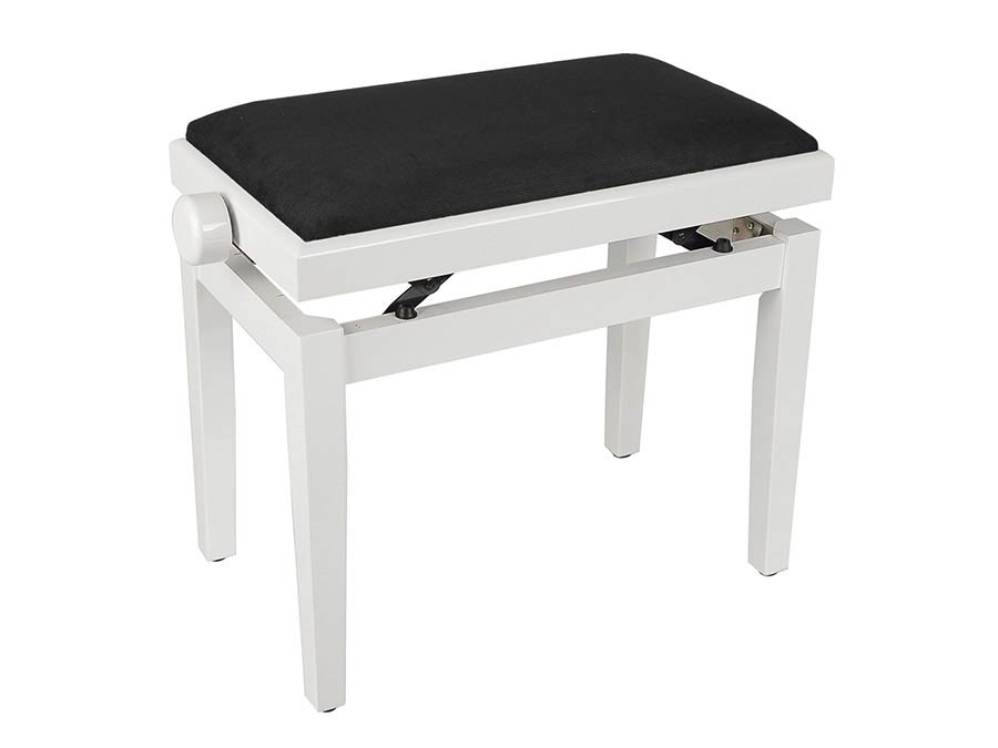 piano bench with adjustable seat (55,5x32,5x48-56cm), glossy white with black velvet seat