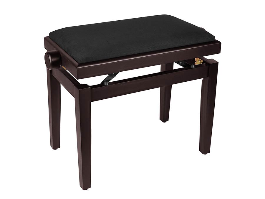 piano bench with adjustable seat (55,5x32,5x48-56cm), glossy rosewood with black velvet seat