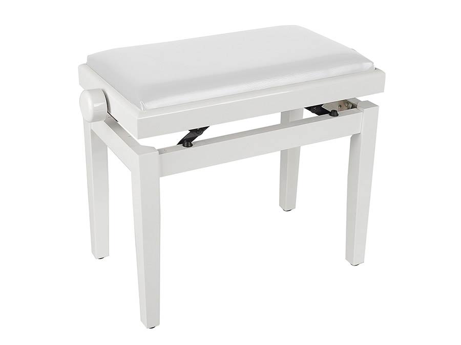 Boston - PB1/3045 - Piano Bench - Adjustable Seat (55,5x32,5x48-56cm), Glossy White With White Vinyl Seat