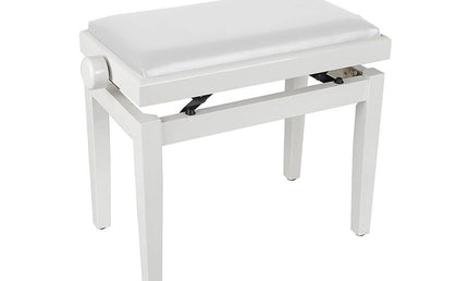 piano bench with adjustable seat (55,5x32,5x48-56cm), glossy white with white vinyl seat