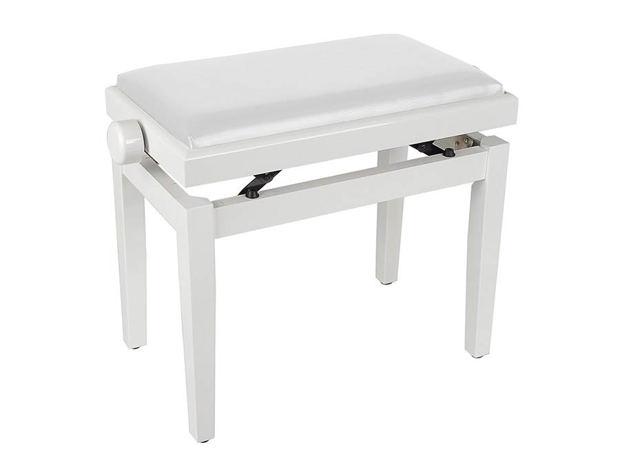 piano bench with adjustable seat (55,5x32,5x48-56cm), glossy white with white vinyl seat