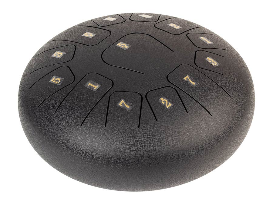 steel tongue drum 12" black, 13 notes C-Major ionian: G3-A3-B3-C4-D4-E4-F4-G4-A4-B4-C3-D3-E3