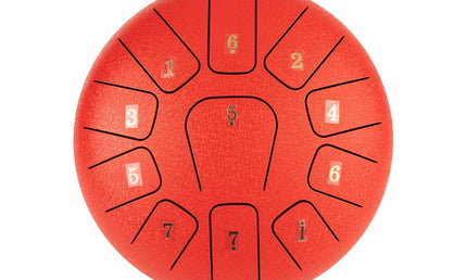 steel tongue drum 10" red, 11 notes C-Major ionian: G3-A3-B3-C4-D4-E4-F4-G4-A4-B4-C5