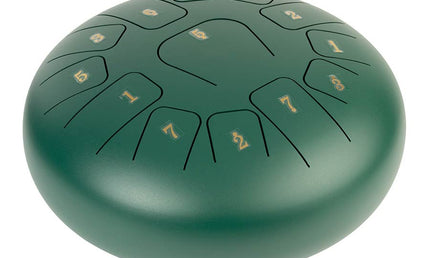 steel tongue drum 12" green, 13 notes C-Major ionian: G3-A3-B3-C4-D4-E4-F4-G4-A4-B4-C3-D3-E3