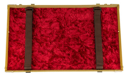 pedalboard case with tweed covering, red plush interior, removable lid, medium