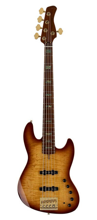 swamp ash + flamed maple 5-string active bass guitar tobacco sunburst, with hardcase