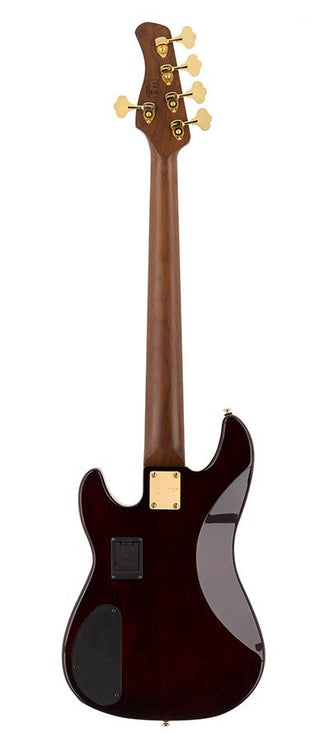 swamp ash + flamed maple 5-string active bass guitar tobacco sunburst, with hardcase