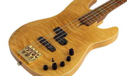 swamp ash + flamed maple 4-string active bass guitar natural, with hard case