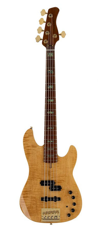 swamp ash + flamed maple 5-string active bass guitar natural, with hard case