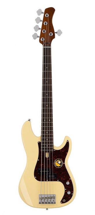 alder 5-string passive bass guitar vintage white