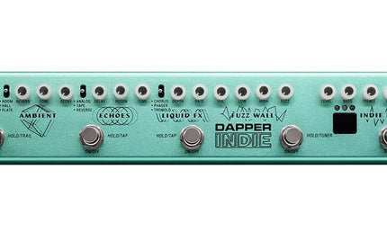 effect strip DAPPER INDIE with tuner + fuzz + echo + drive + modulation + reverb, with cab simulati