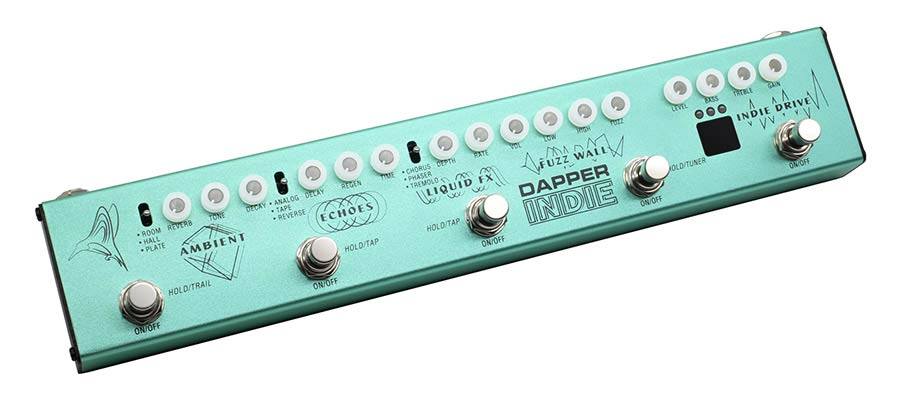 effect strip DAPPER INDIE with tuner + fuzz + echo + drive + modulation + reverb, with cab simulati