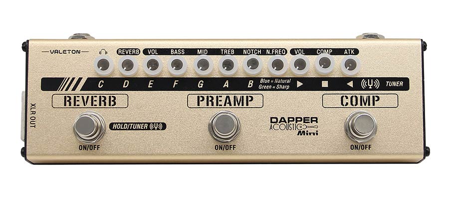 effect strip DAPPER ACOUSTIC MINI with tuner + compressor + preamp + reverb, with cab simulation