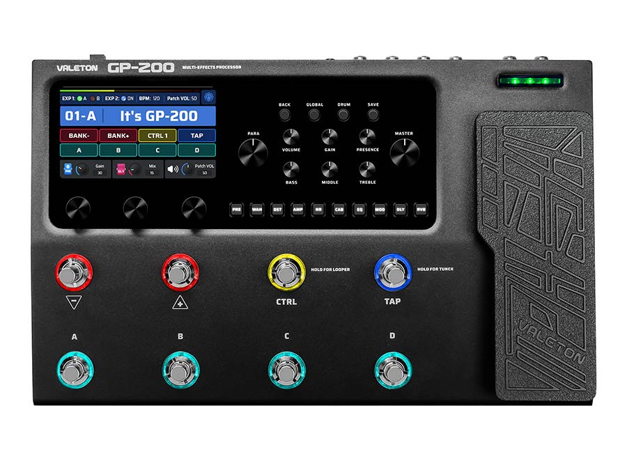 multi-effects processor with IR + amp/cab simulation + effects + looper + audio interface, 9V PSU