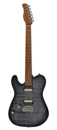 lefty electric guitar T-style flamed maple top transparent black