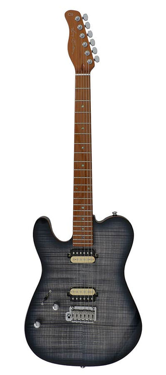 lefty electric guitar T-style flamed maple top transparent black