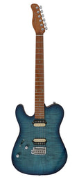 lefty electric guitar T-style flamed maple top transparent blue