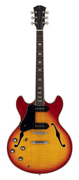 lefty electric guitar archtop with P90s cherry sunburst