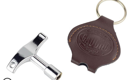 drum key T-model with leather key ring pouch (various colors)