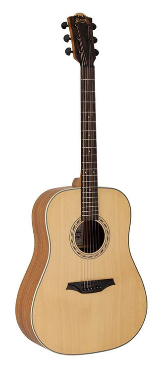 dreadnought guitar, spruce top, mahogany back & sides, amara ebony fb, natural