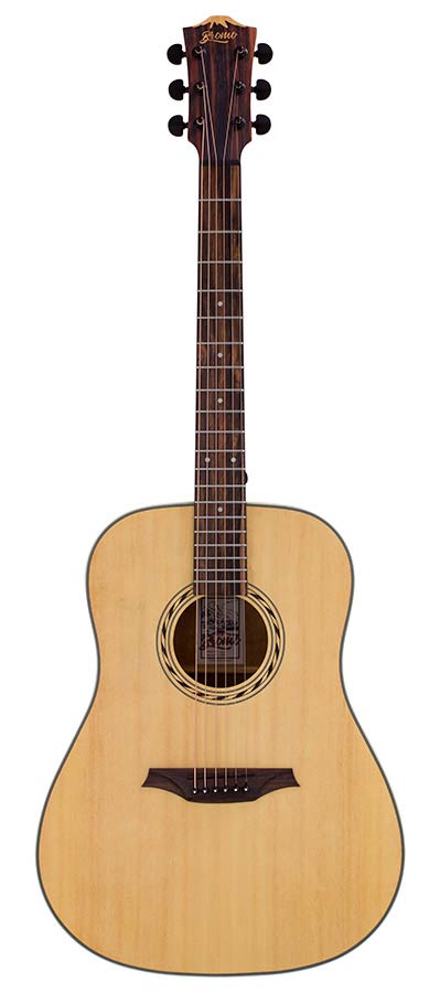 dreadnought guitar, spruce top, mahogany back & sides, amara ebony fb, natural