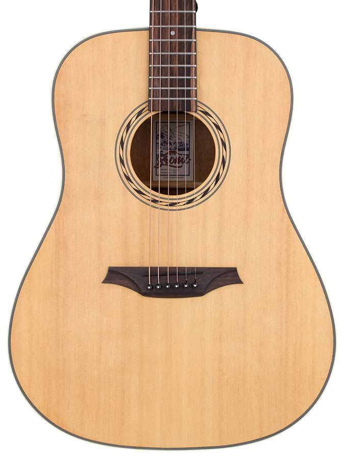 dreadnought guitar, spruce top, mahogany back & sides, amara ebony fb, natural