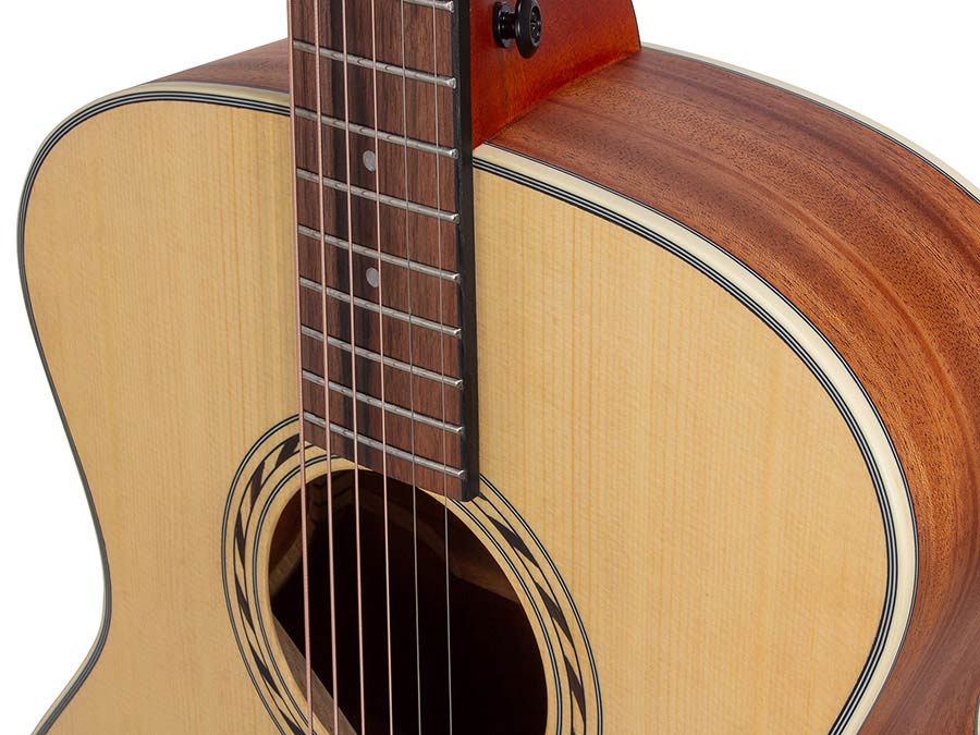 auditorium guitar, spruce top, mahogany back & sides, amara ebony fb, natural