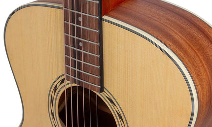 auditorium guitar, spruce top, mahogany back & sides, amara ebony fb, natural