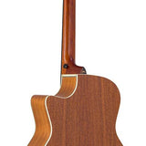 auditorium guitar, spruce top, mahogany back & sides, cutaway with EQ, amara ebony fb, natural