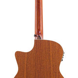 auditorium guitar, spruce top, mahogany back & sides, cutaway with EQ, amara ebony fb, natural