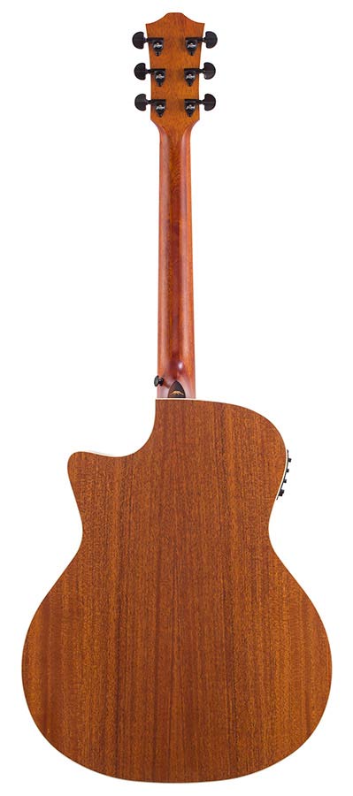 auditorium guitar, spruce top, mahogany back & sides, cutaway with EQ, amara ebony fb, natural