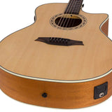 auditorium guitar, spruce top, mahogany back & sides, cutaway with EQ, amara ebony fb, natural