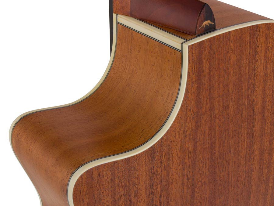 auditorium guitar, spruce top, mahogany back & sides, cutaway with EQ, amara ebony fb, natural